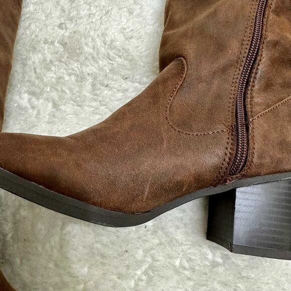 White Mountain Tall Over Knee Bonita Heeled Lace up High Boots Cognac Brown - Picture 10 of 15